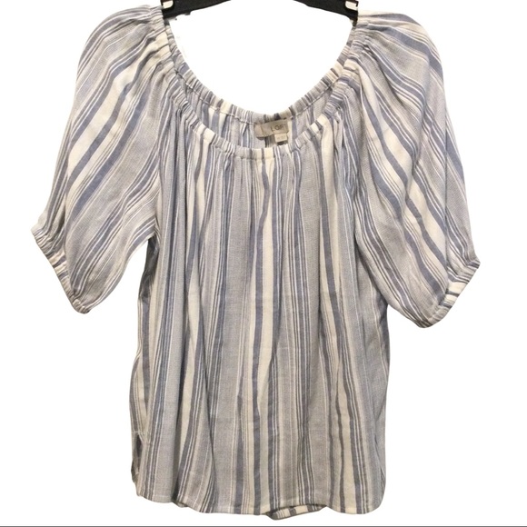 LOFT Peasant Top White Blue Stripe Size XS - Picture 1 of 9